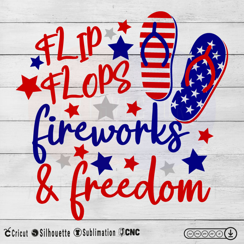 Flip Flops firework & freedom 4th of july SVG PNG EPS DXF AI