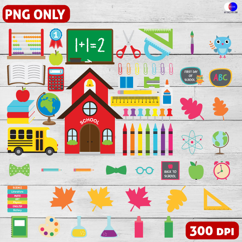 69 School Elements Clipart PNG Sublimation Print High-Quality Files Download, ideal for sublimation, or print.