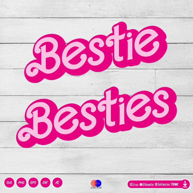 Bestie Besties Barbie SVG PNG DXF High-Quality Files Download, ideal for craft, sublimation, or print. For Cricut Design Space Silhouette and more.