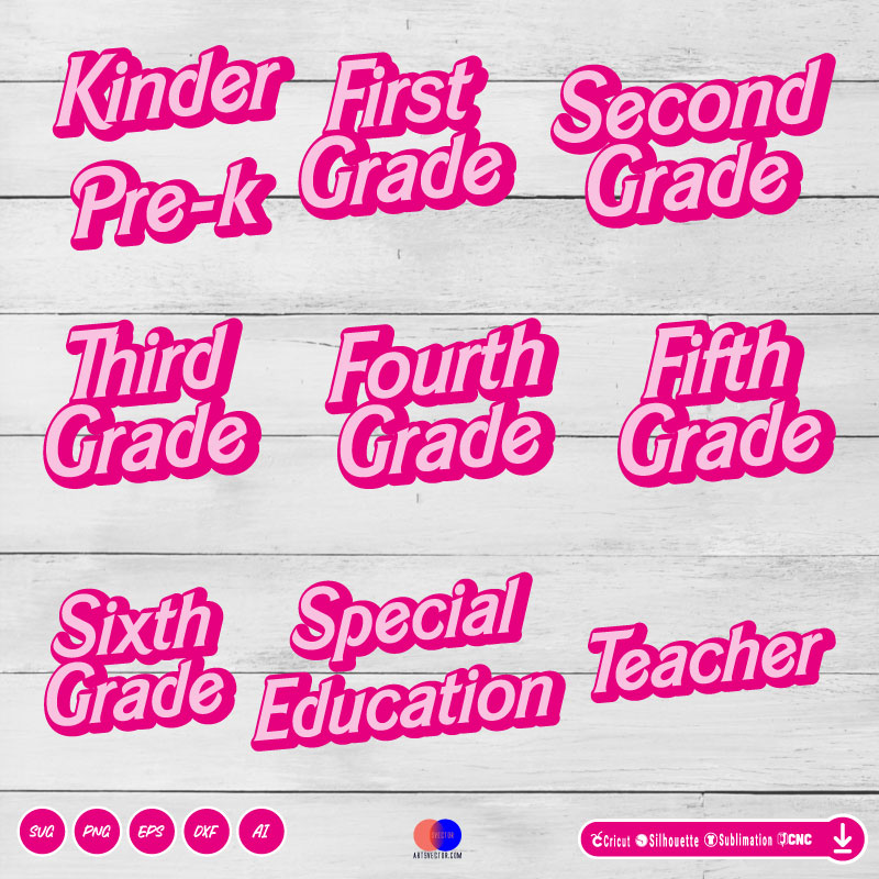 Girly School Grade Barbie SVG PNG DXF High-Quality Files Download, ideal for craft, sublimation, or print. For Cricut Design Space Silhouette and more.