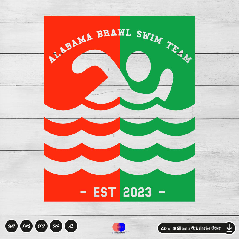 Montgomery Alabama Brawl Swim Team RIVERFRONT BRAWL SVG PNG DXF High-Quality Files Download, ideal for craft, sublimation, or print. For Cricut Design Space Silhouette and more.