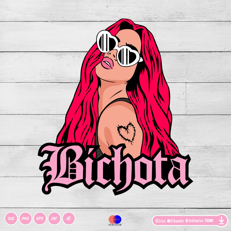 Karol G red hair bichota Pink SVG PNG DXF High-Quality Files Download, ideal for craft, sublimation, or print. For Cricut Design Space Silhouette and more.