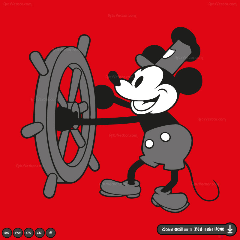 Mickey Mouse steamboat willie SVG PNG DXF Vector High-Quality Files Download, ideal for craft, sublimation, or print. For Cricut Design Space Silhouette and more.