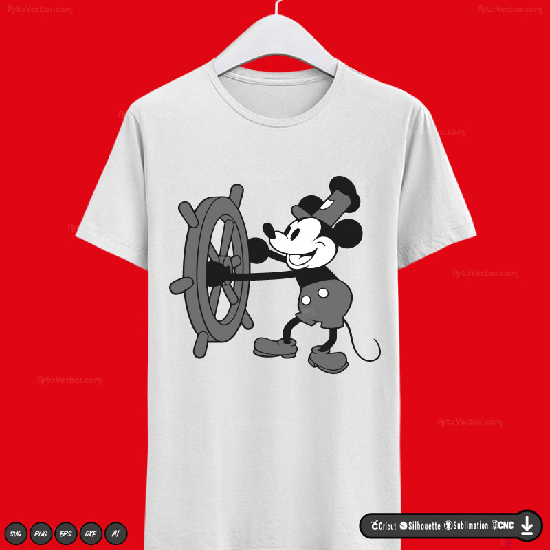 Mickey Mouse steamboat willie SVG PNG DXF Vector High-Quality Files Download, ideal for craft, sublimation, or print. For Cricut Design Space Silhouette and more.