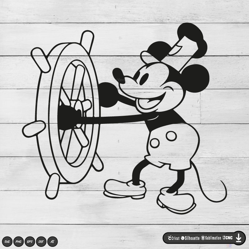 Steamboat willie SVG PNG DXF Vector High-Quality Files Download, ideal for craft, sublimation, or print. For Cricut Design Space Silhouette and more.