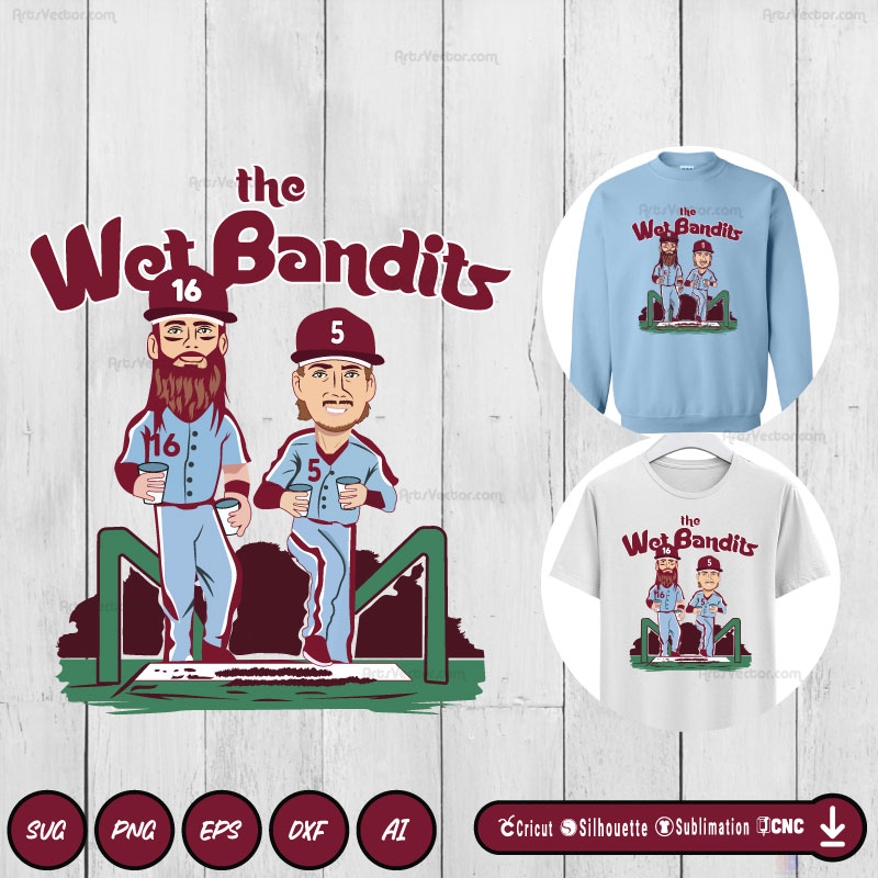 Philadelphia baseball Brandon Marsh Bryson Stott The Wet Bandits SVG PNG DXF Vector High-Quality Files Download, ideal for craft, sublimation, or print. For Cricut Design Space Silhouette and more.