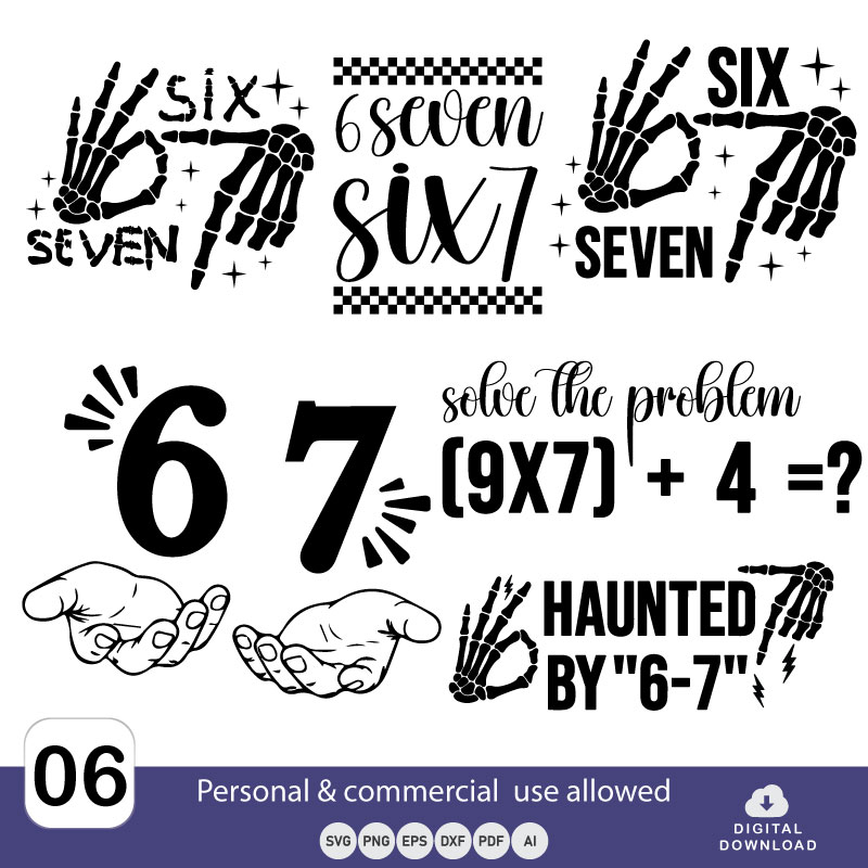 Bundle 6 7 Six Seven memes SVG PNG EPS DXF PDF AI Vector